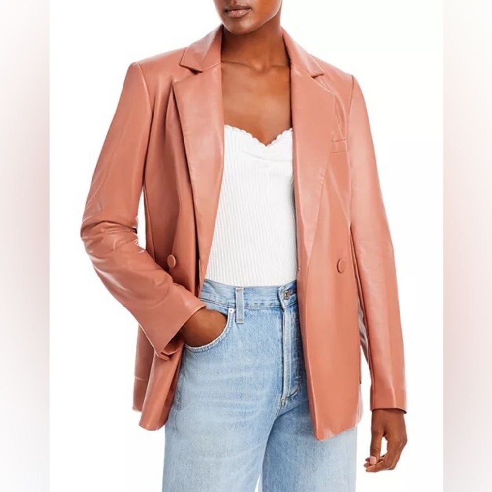 JONATHAN SIMKHAI Pecan Brown Faux Leather Nisha Boxy Blazer Jacket - Small